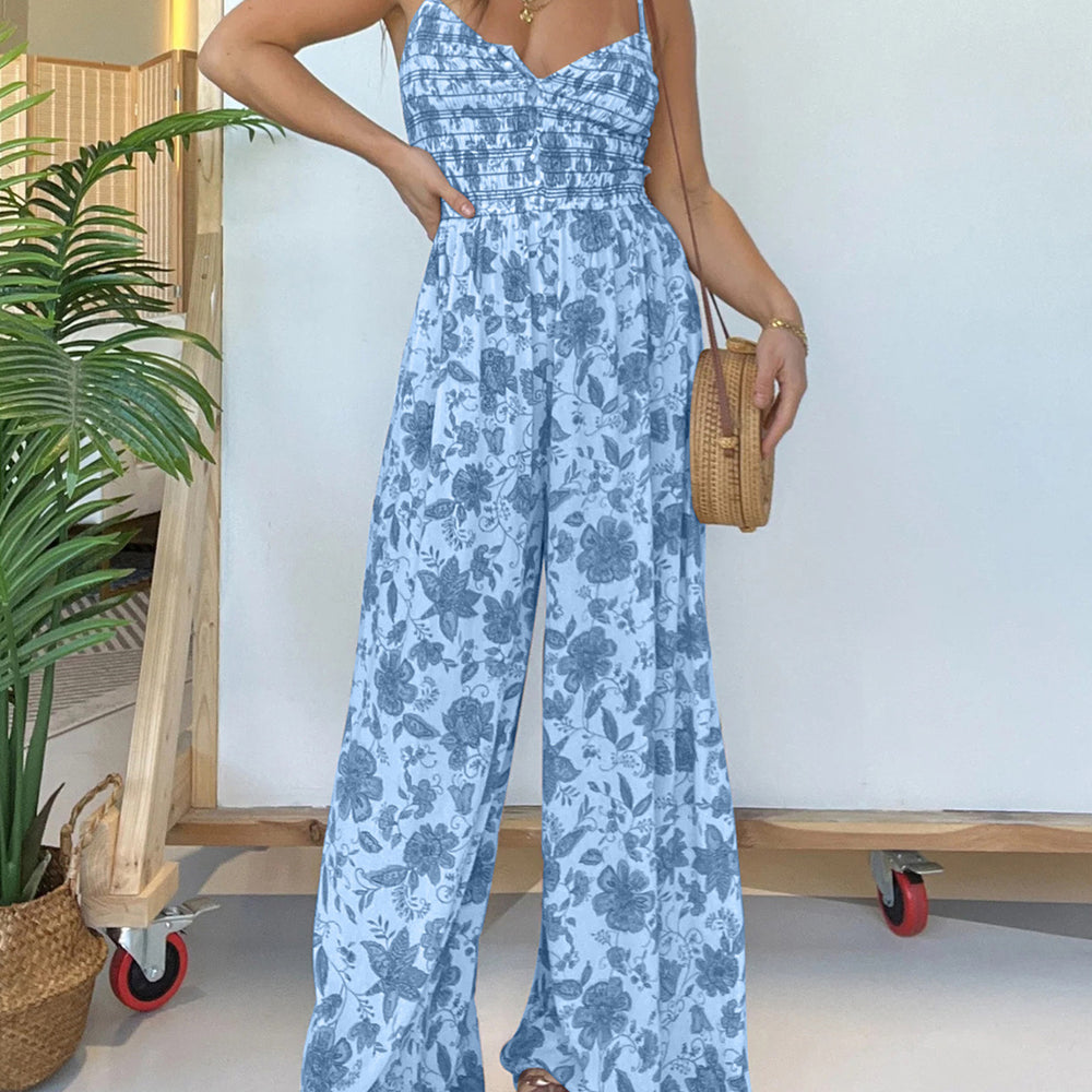 
                      
                        Full Size Printed Spaghetti Strap Wide Leg Jumpsuit
                      
                    