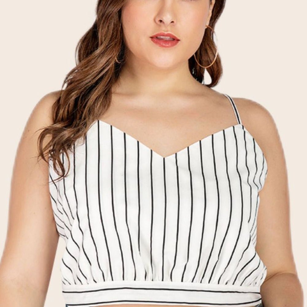 Plus Size Striped Tie-Back Cropped Cami