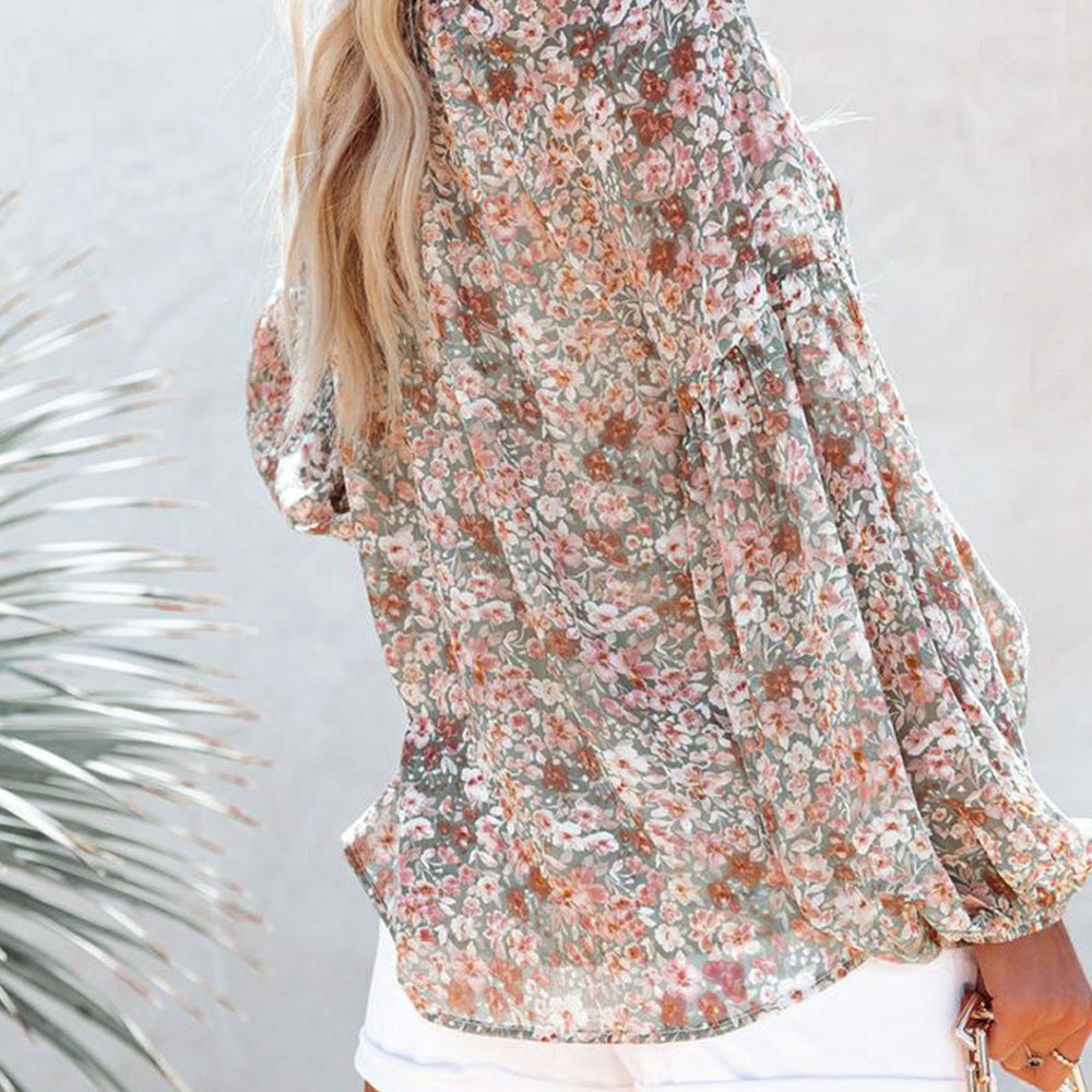 
                      
                        Floral Notched Balloon Sleeve Blouse
                      
                    