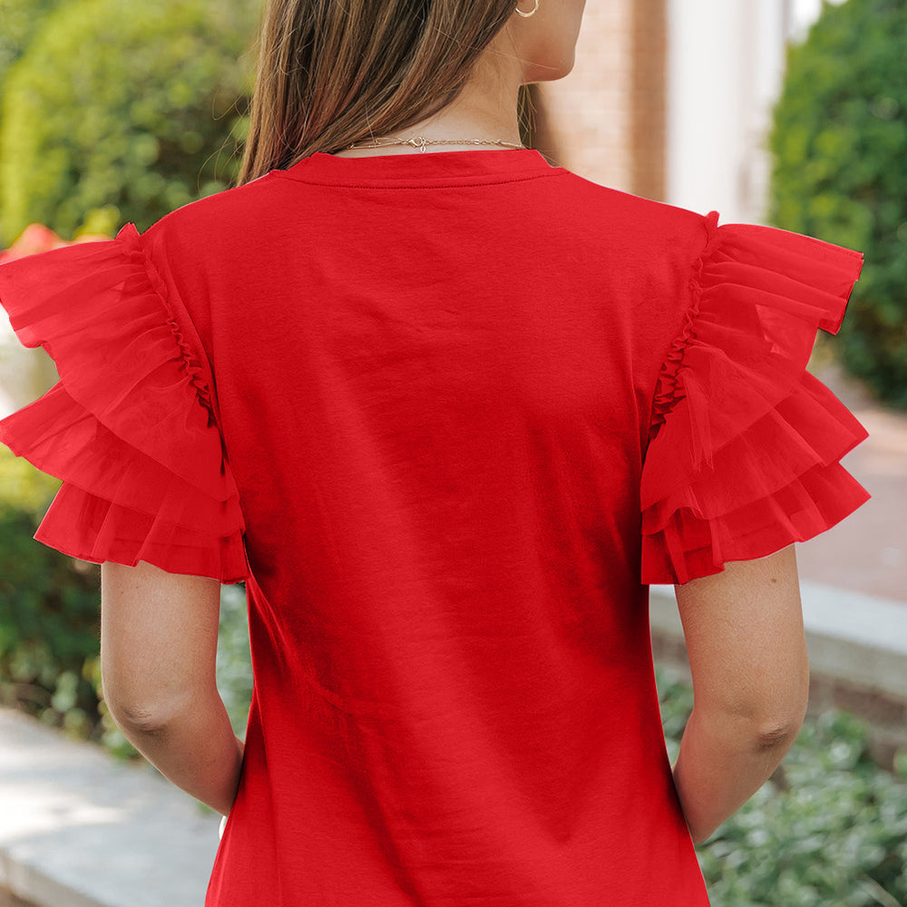 
                      
                        Ruffled Round Neck Short Sleeve Blouse
                      
                    