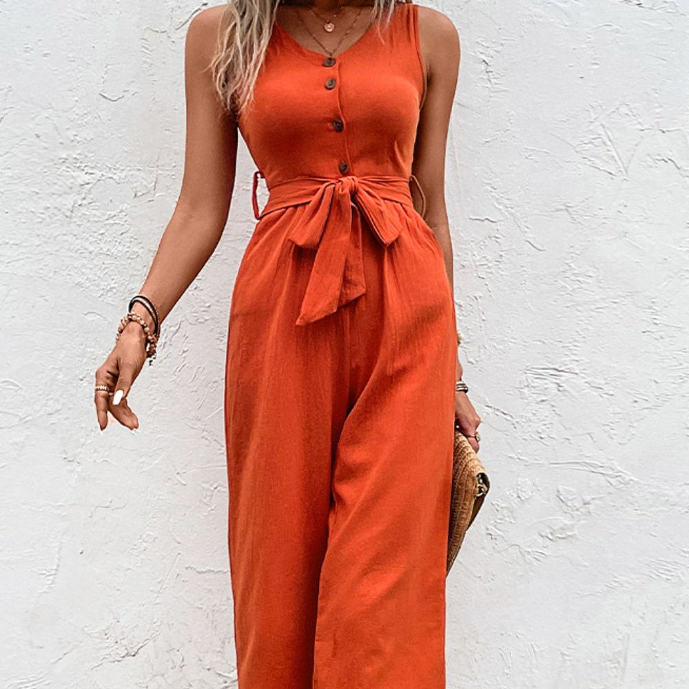 
                      
                        Tie Belt Sleeveless Jumpsuit with Pockets
                      
                    