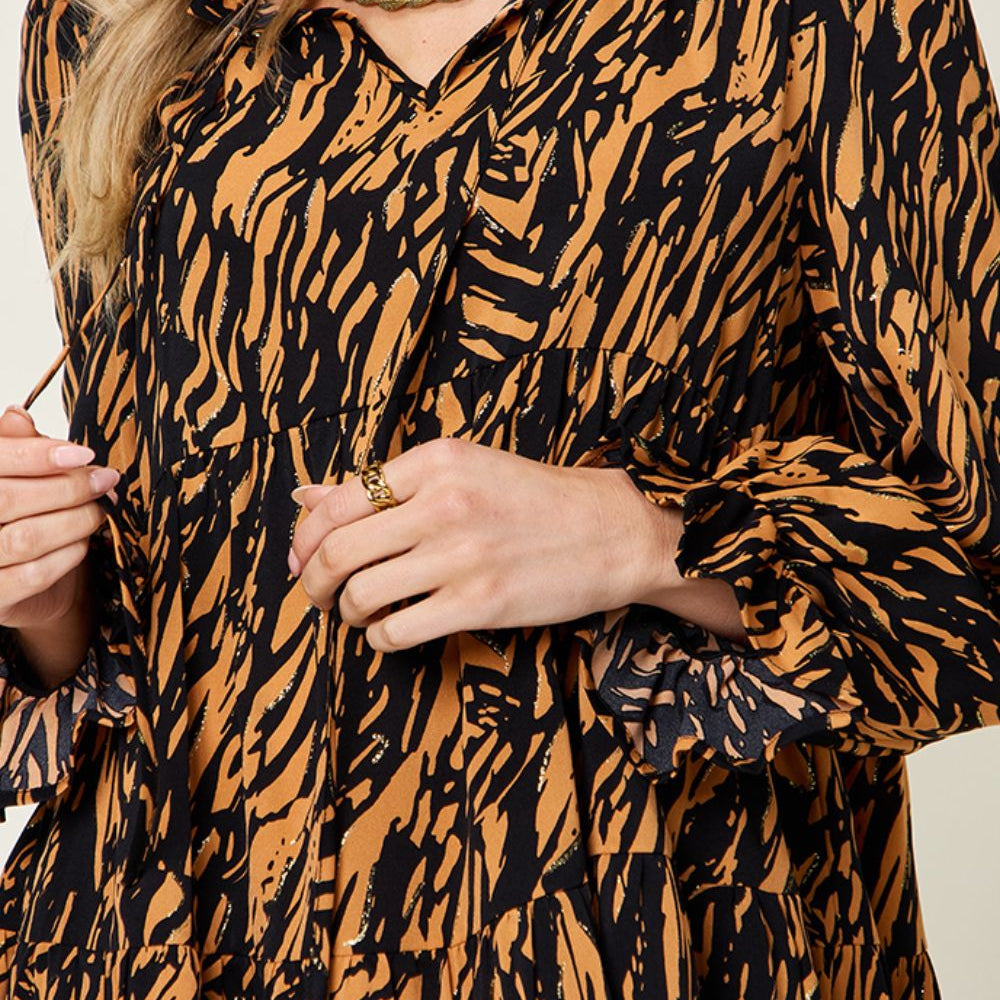 
                      
                        Double Take Full Size Printed Ruffle Hem Long Sleeve Dress
                      
                    