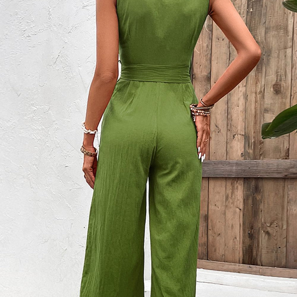 
                      
                        Tie Belt Sleeveless Jumpsuit with Pockets
                      
                    