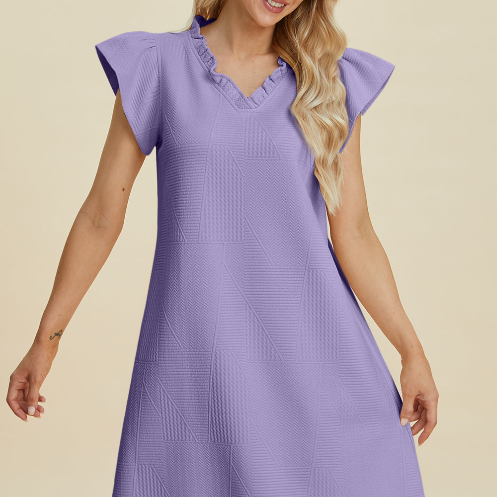 
                      
                        Double Take Full Size Ruffled V-Neck Cap Sleeve Dress
                      
                    