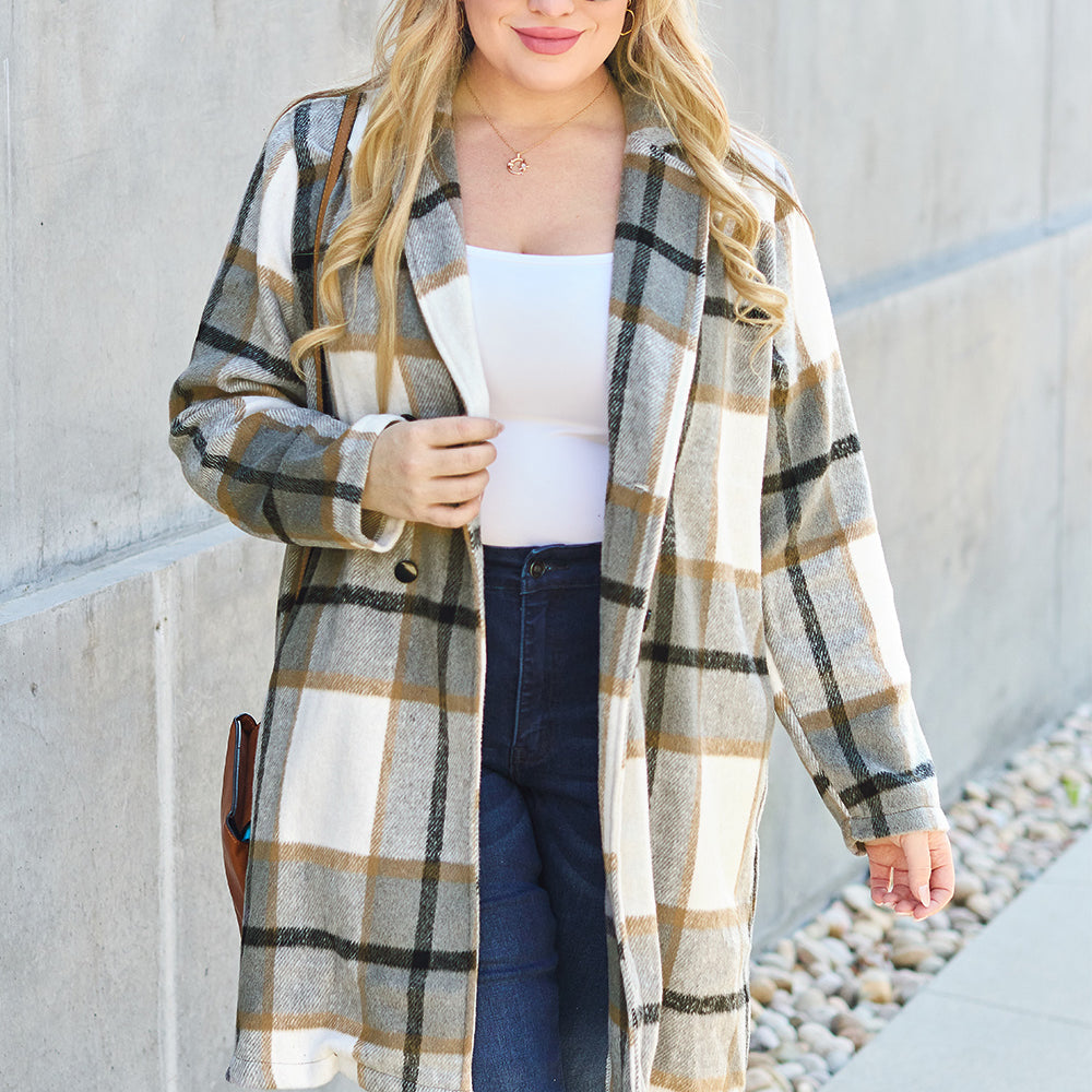 
                      
                        Double Take Full Size Plaid Button Up Lapel Collar Coat
                      
                    