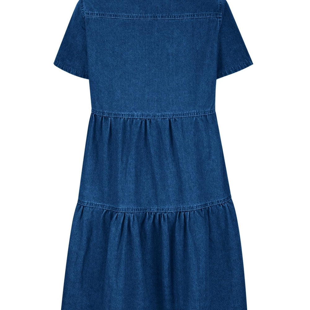 
                      
                        Pocketed Button Up Collared Neck Short Sleeve Denim Dress
                      
                    