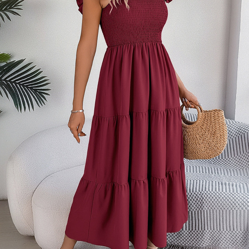 
                      
                        Smocked Square Neck Cap Sleeve Midi Dress
                      
                    