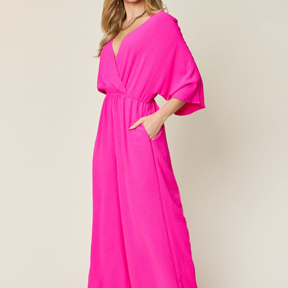 
                      
                        Double Take Full Size Surplice Wide Leg Jumpsuit with Pockets
                      
                    