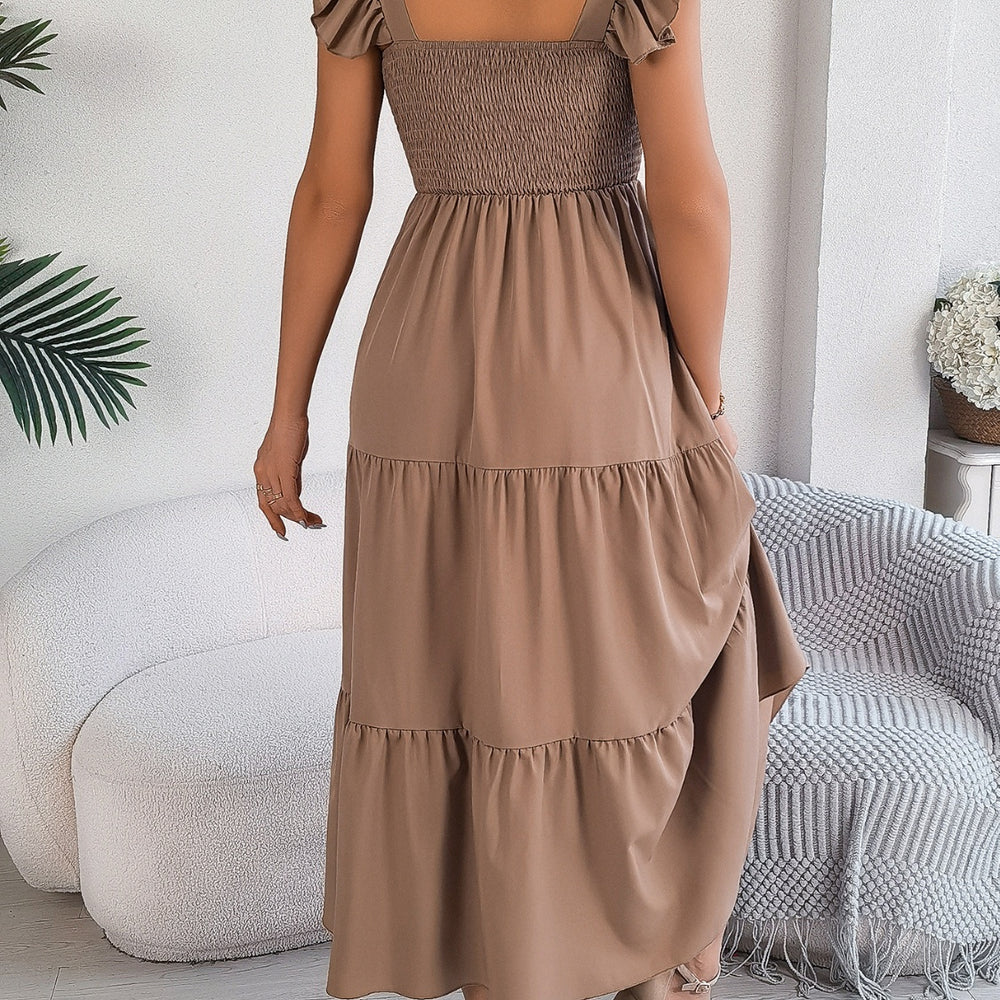 
                      
                        Smocked Square Neck Cap Sleeve Midi Dress
                      
                    