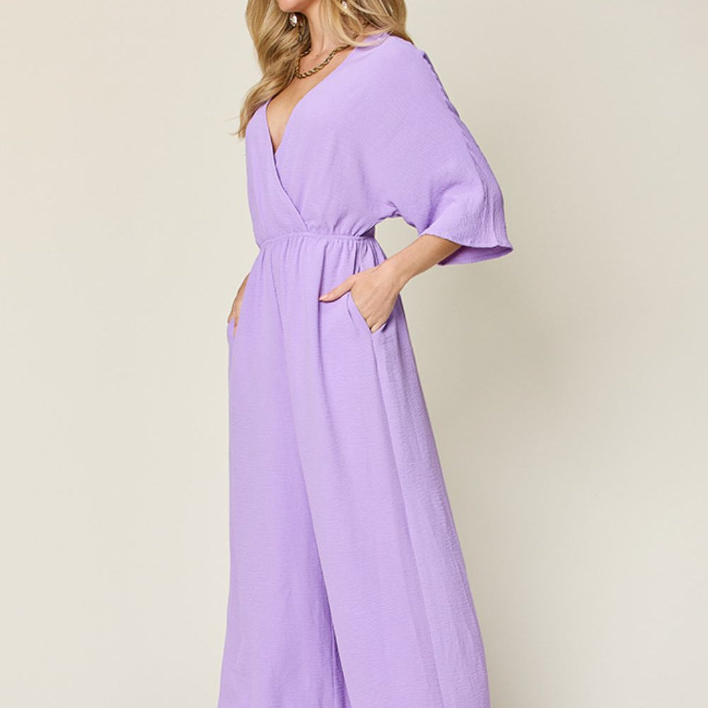 
                      
                        Double Take Full Size Surplice Wide Leg Jumpsuit with Pockets
                      
                    