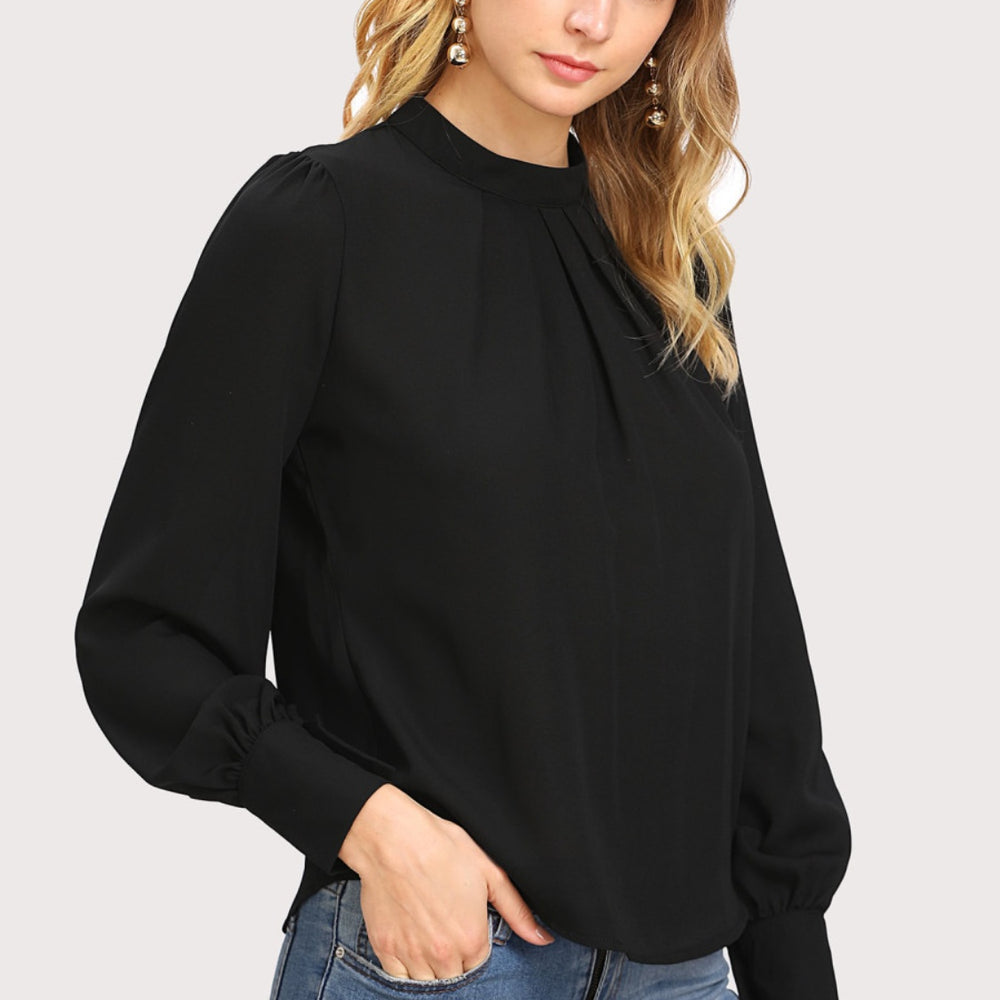 
                      
                        Mock Neck Lantern Sleeve Shirt
                      
                    