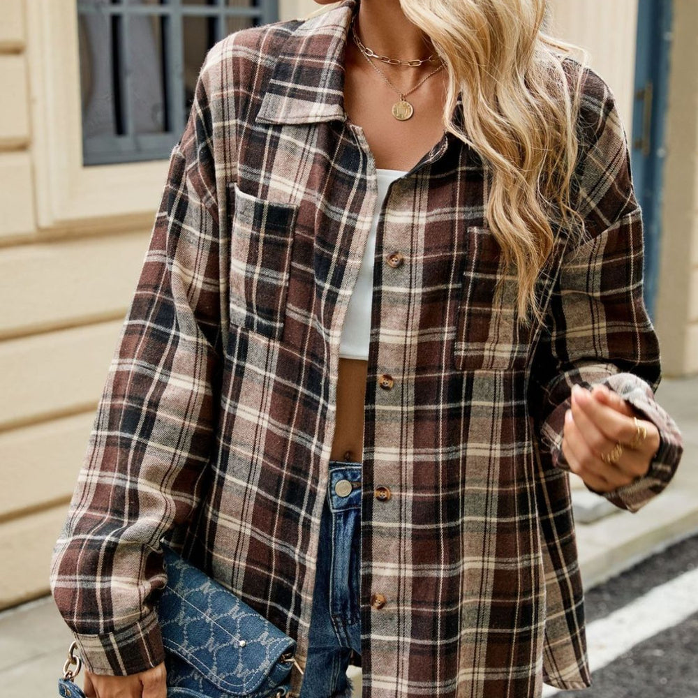 
                      
                        Plaid Collared Neck Long Sleeve Shirt
                      
                    