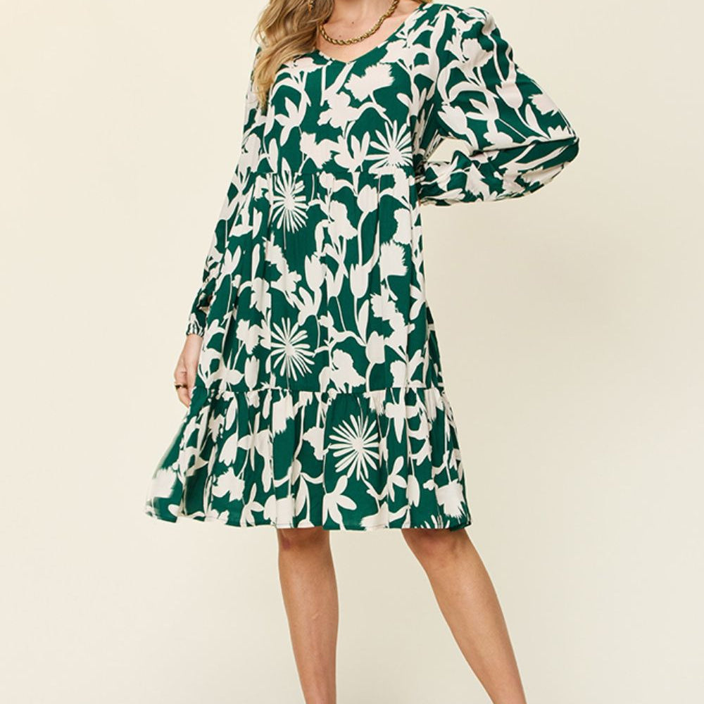 
                      
                        Double Take Full Size Printed Ruffle Hem Dress with Pocket
                      
                    