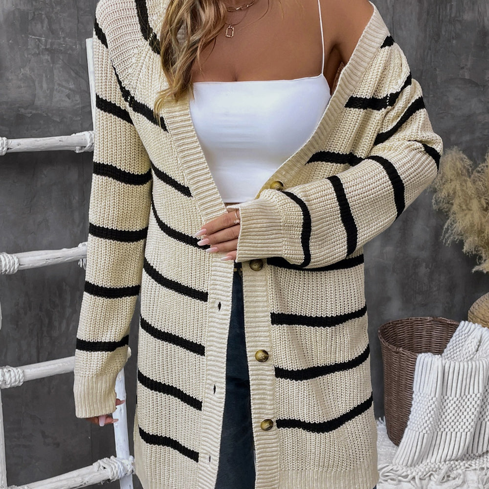 
                      
                        Perfee Striped Button Up Long Sleeve Cardigan
                      
                    