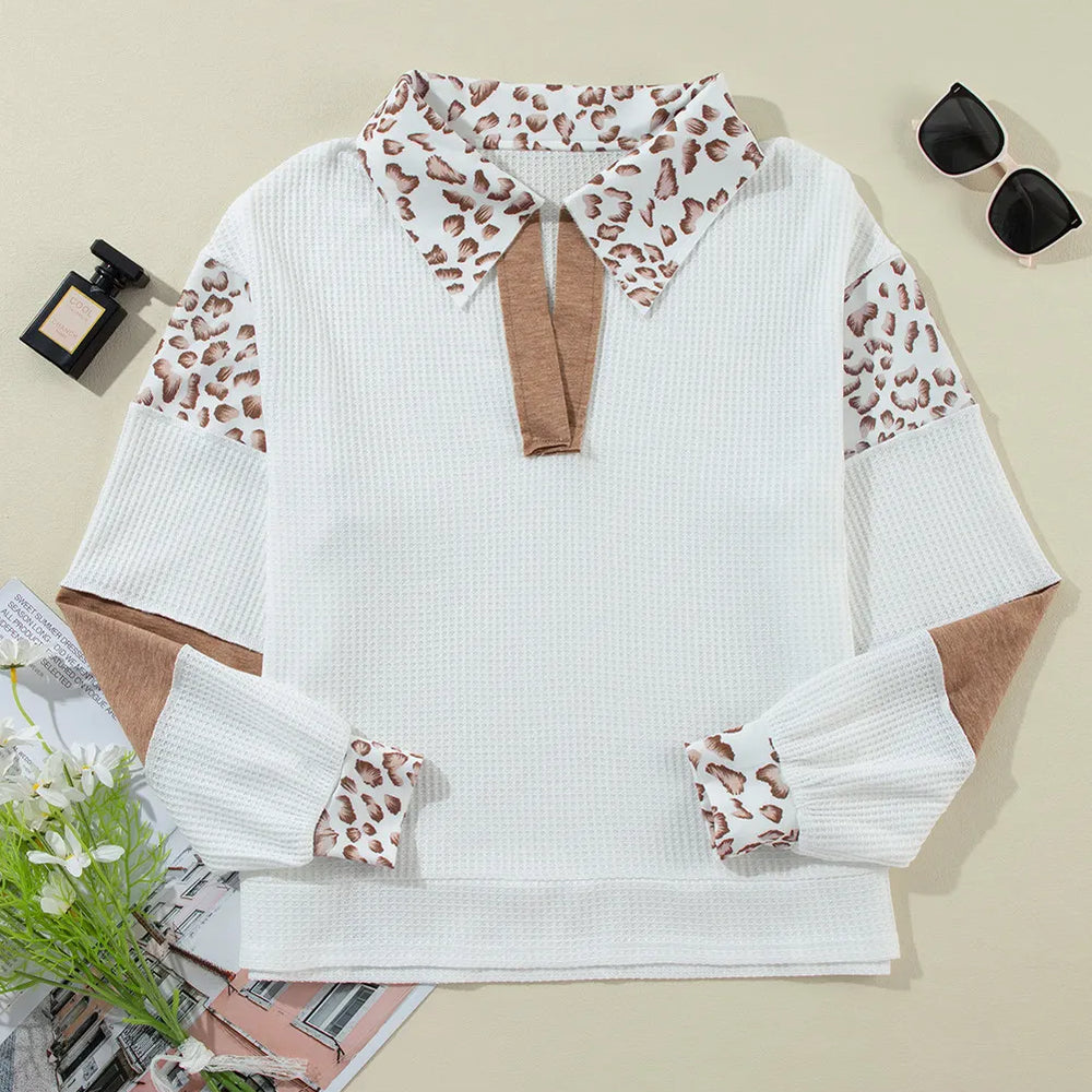 
                      
                        Leopard Johnny Collar Long Sleeve Top
                      
                    