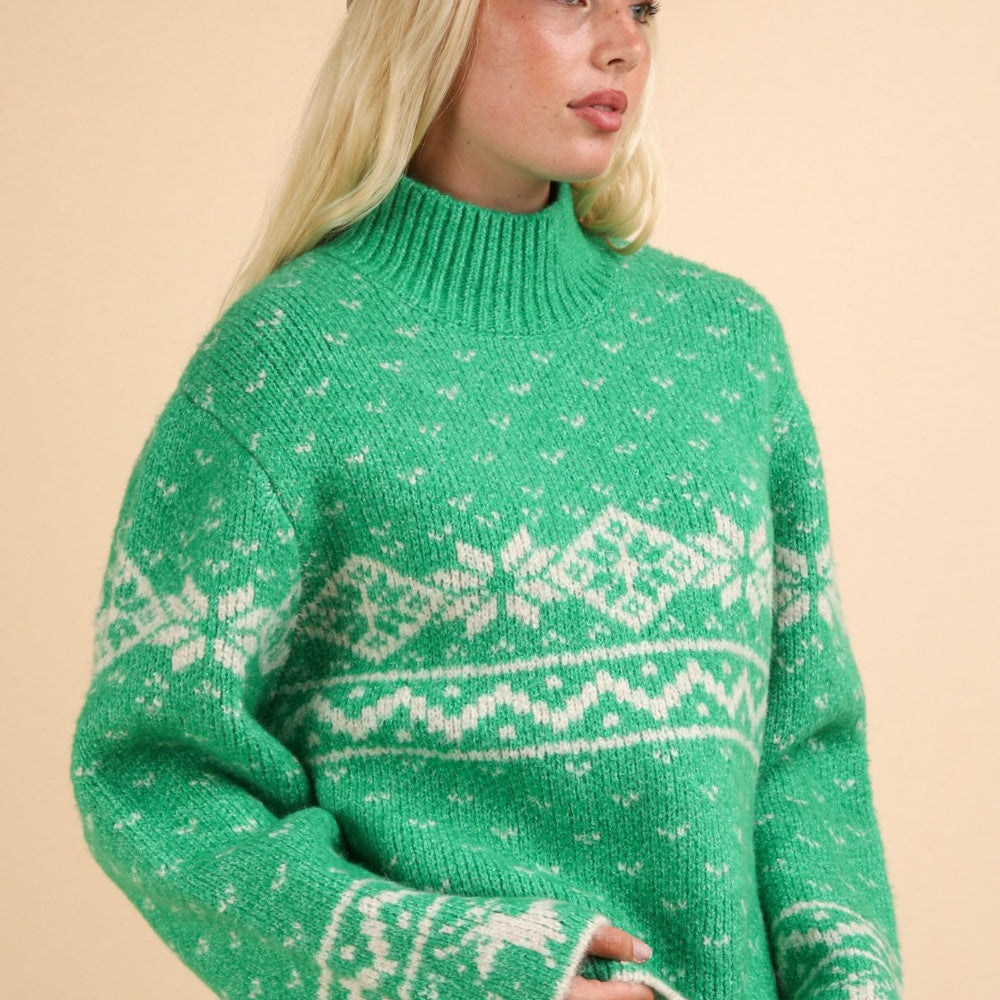 
                      
                        VERY J Christmas Element Mock Neck Long Sleeve Sweater
                      
                    