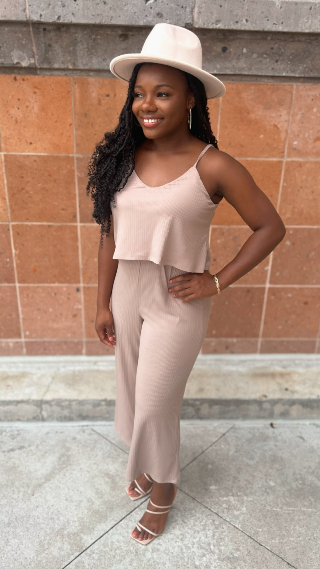 Beige Double Layered Jumpsuit