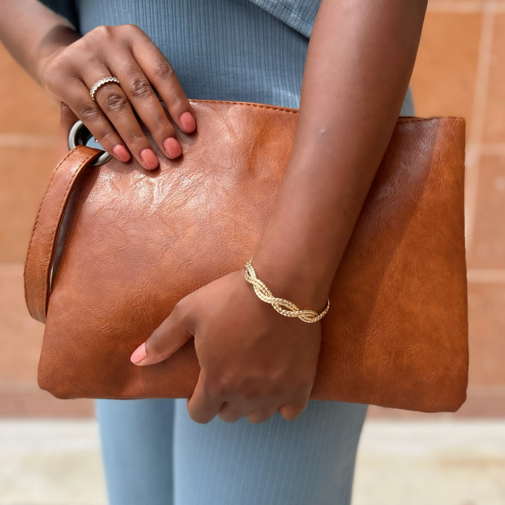 Soft Vegan Leather Clutch (Chestnut)