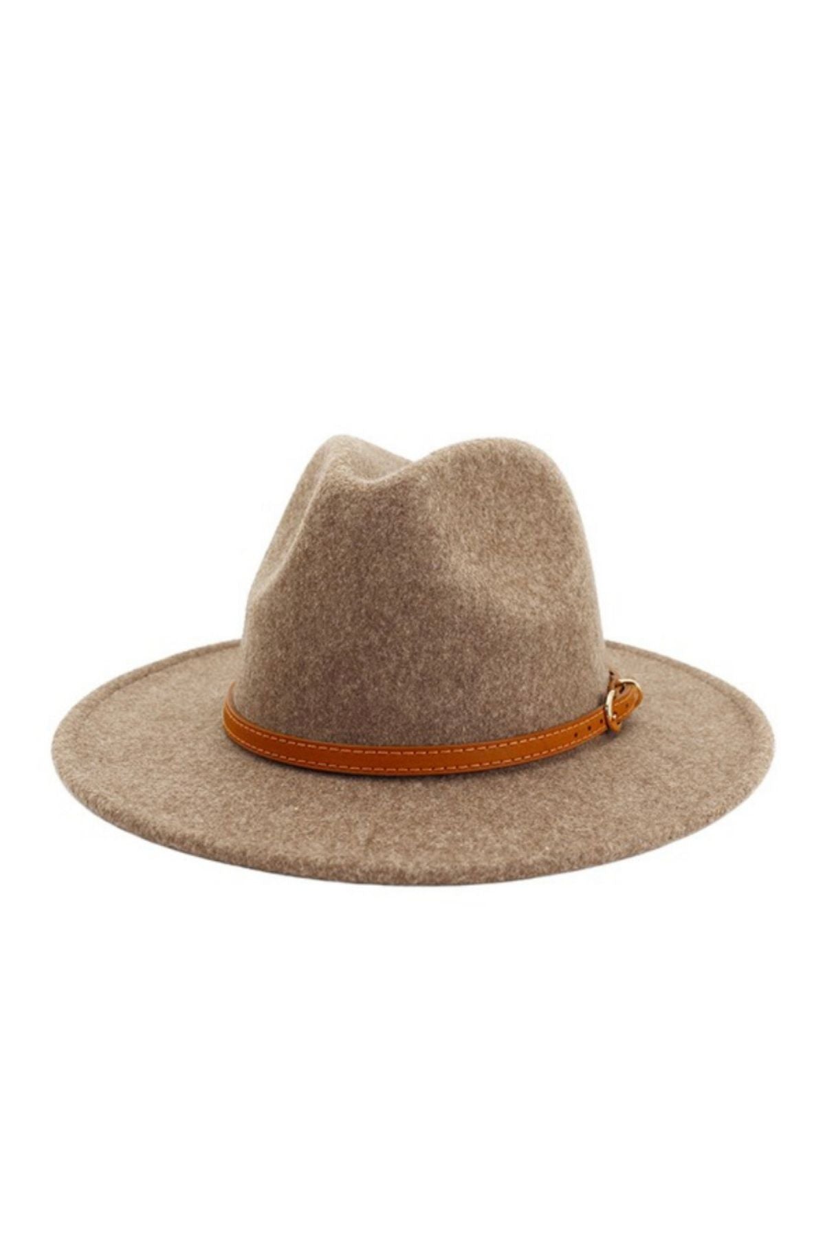 Light Khaki Felt Fedora Hat