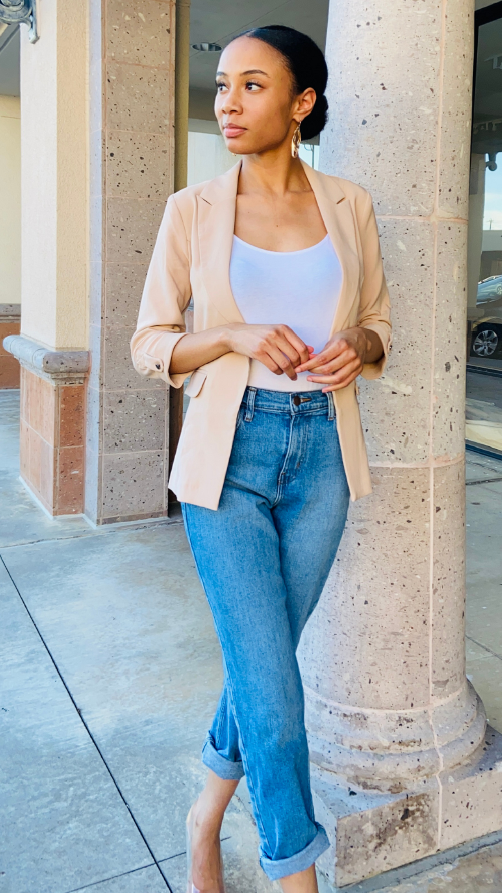 Buttoned Cuff, Khaki Casual Blazer Jacket