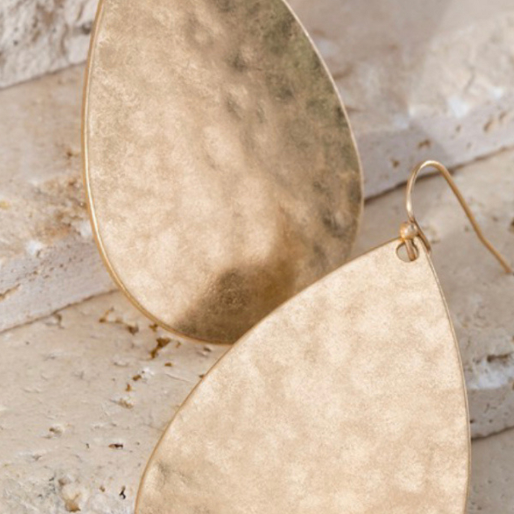 Gold Hammered metal teardrop earrings