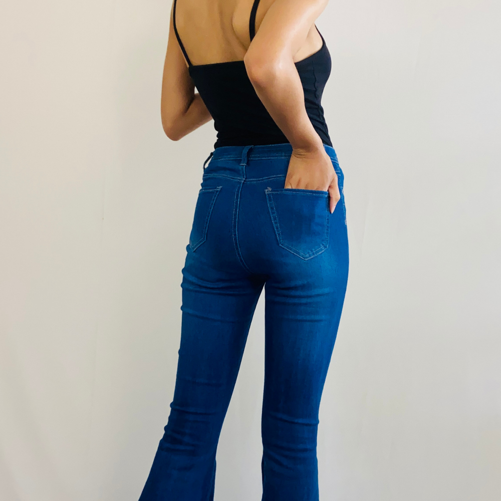 High Waist Bell Bottom Jeans- Indigo – Fabuluxe Boutique