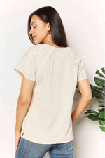 Double Take Crochet Buttoned Short Sleeves Top