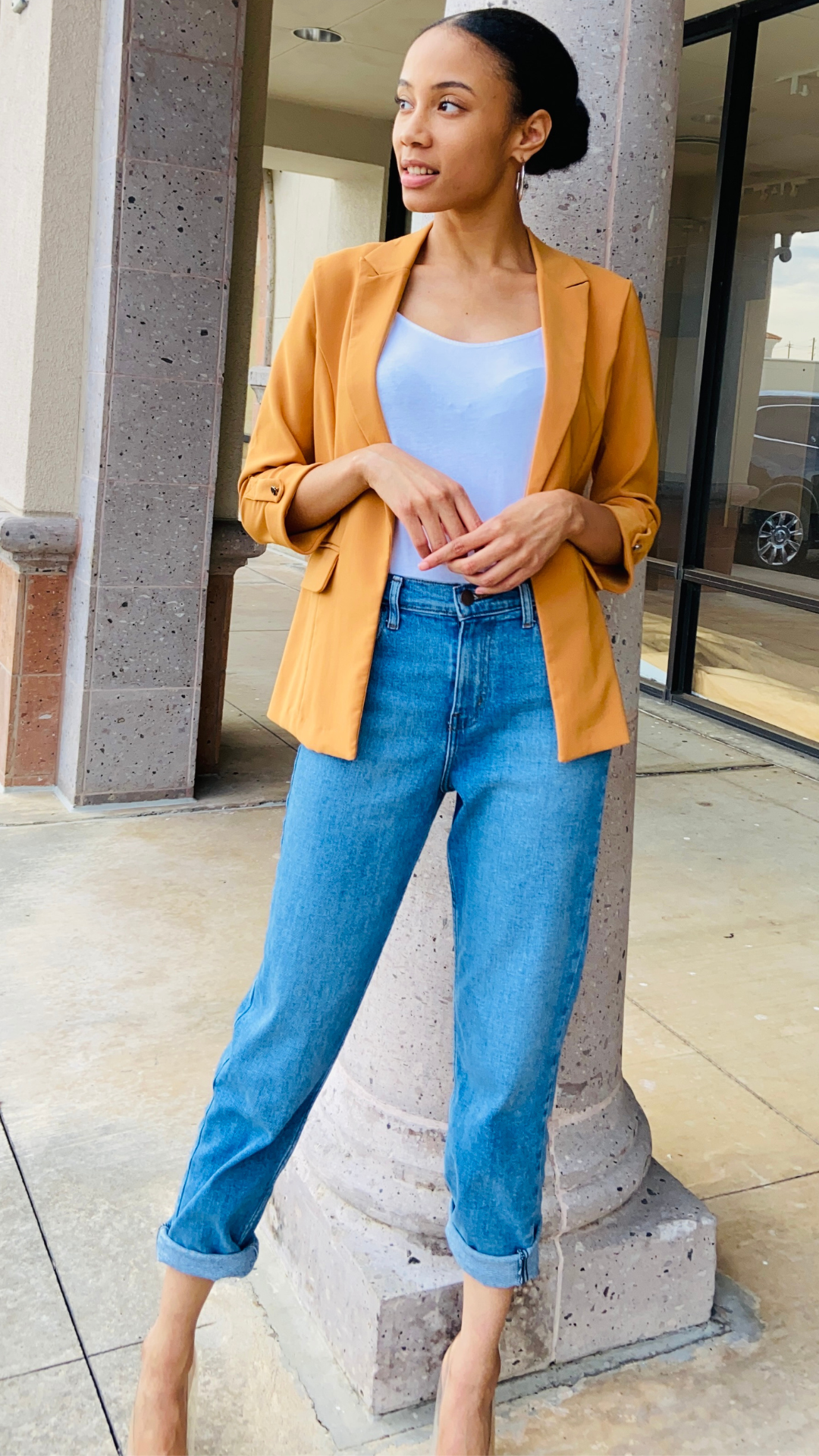 Buttoned Cuff, Mustard Casual Blazer Jacket