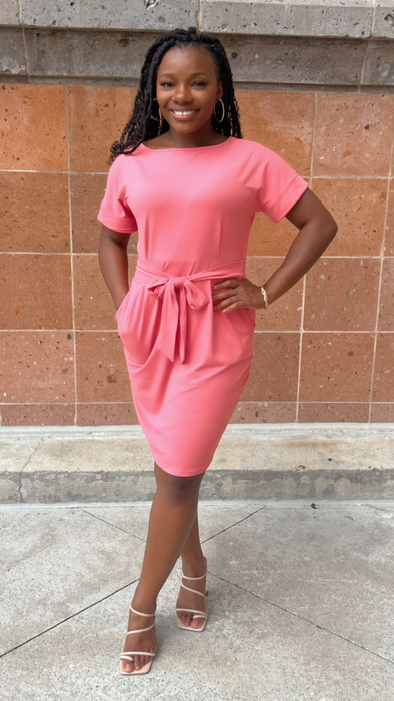 Red tie waist 2024 dress