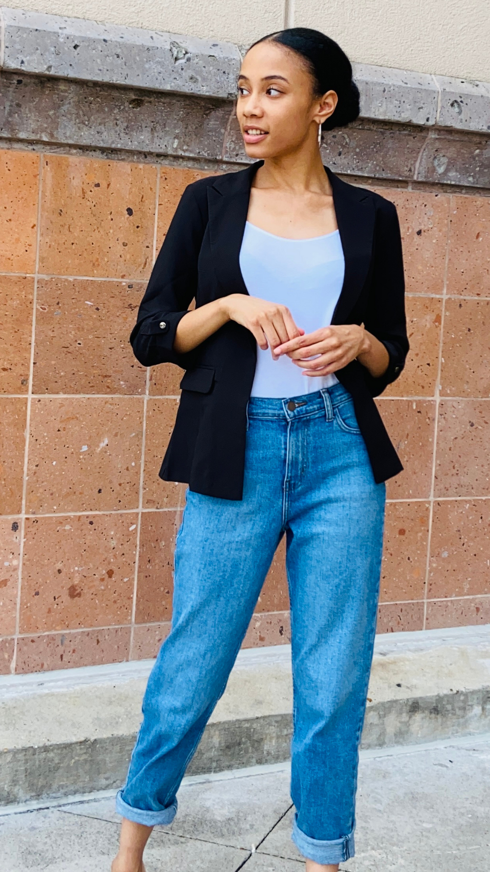 Buttoned Cuff, Black Casual Blazer Jacket