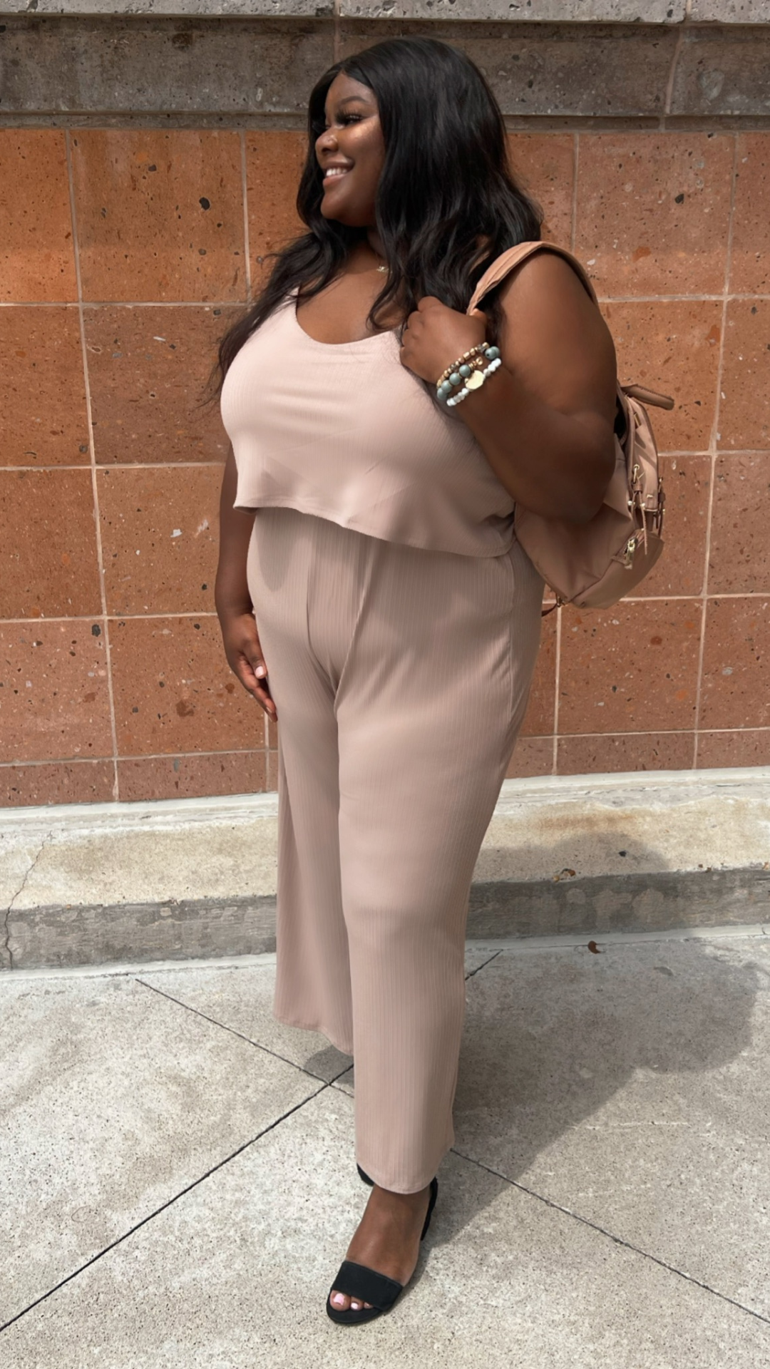 PLUS Beige Double Layered Jumpsuit