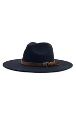Wide Brim Fedora Hats With Brown Belt | Black