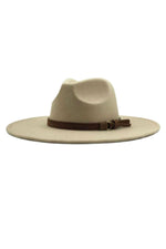 Wide Brim Fedora Hats With Brown Belt | Beige