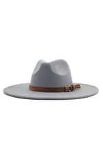 Wide Brim Fedora Hats With Brown Belt | Grey