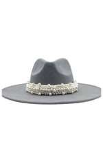 Wide Brim Fedora Hats With Pearls Grey