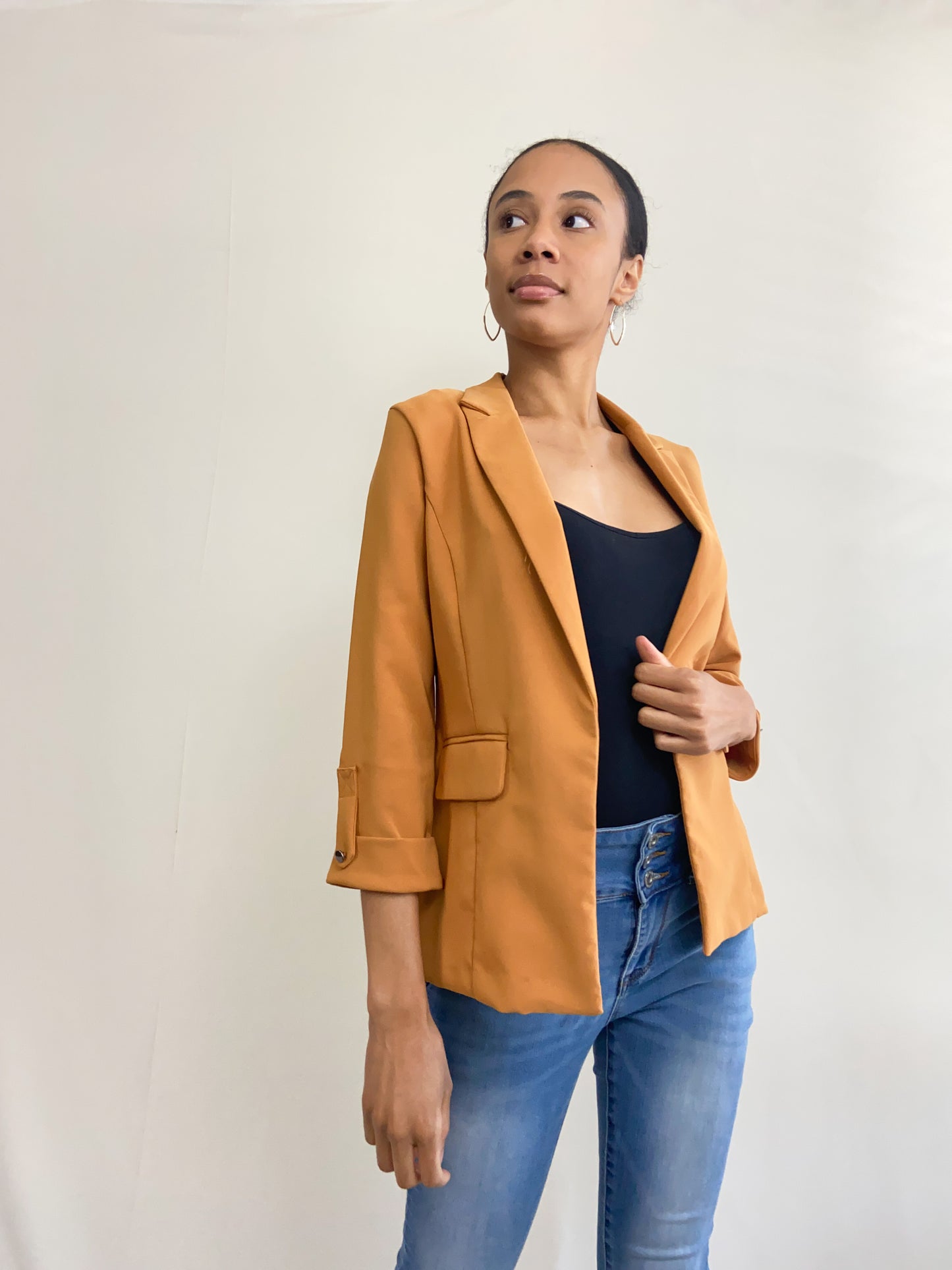 Buttoned Cuff, Mustard Casual Blazer Jacket