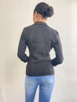 Buttoned Cuff, Black Casual Blazer Jacket