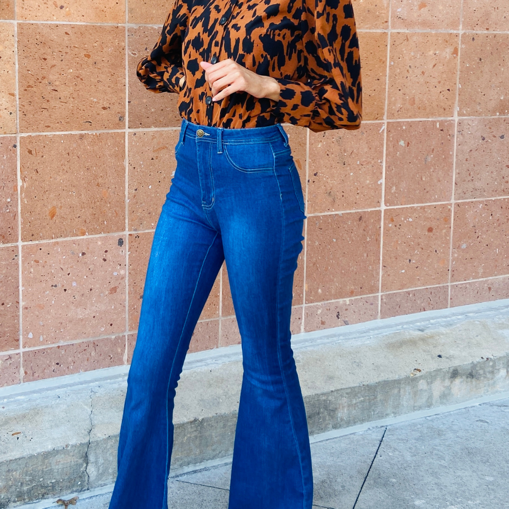 High Waist Bell Bottom Jeans- Indigo – Fabuluxe Boutique