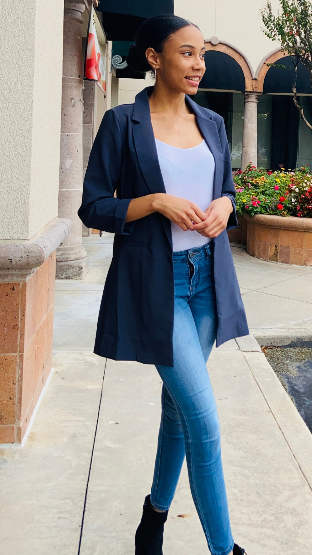 Classic Charcoal Navy Long Blazer